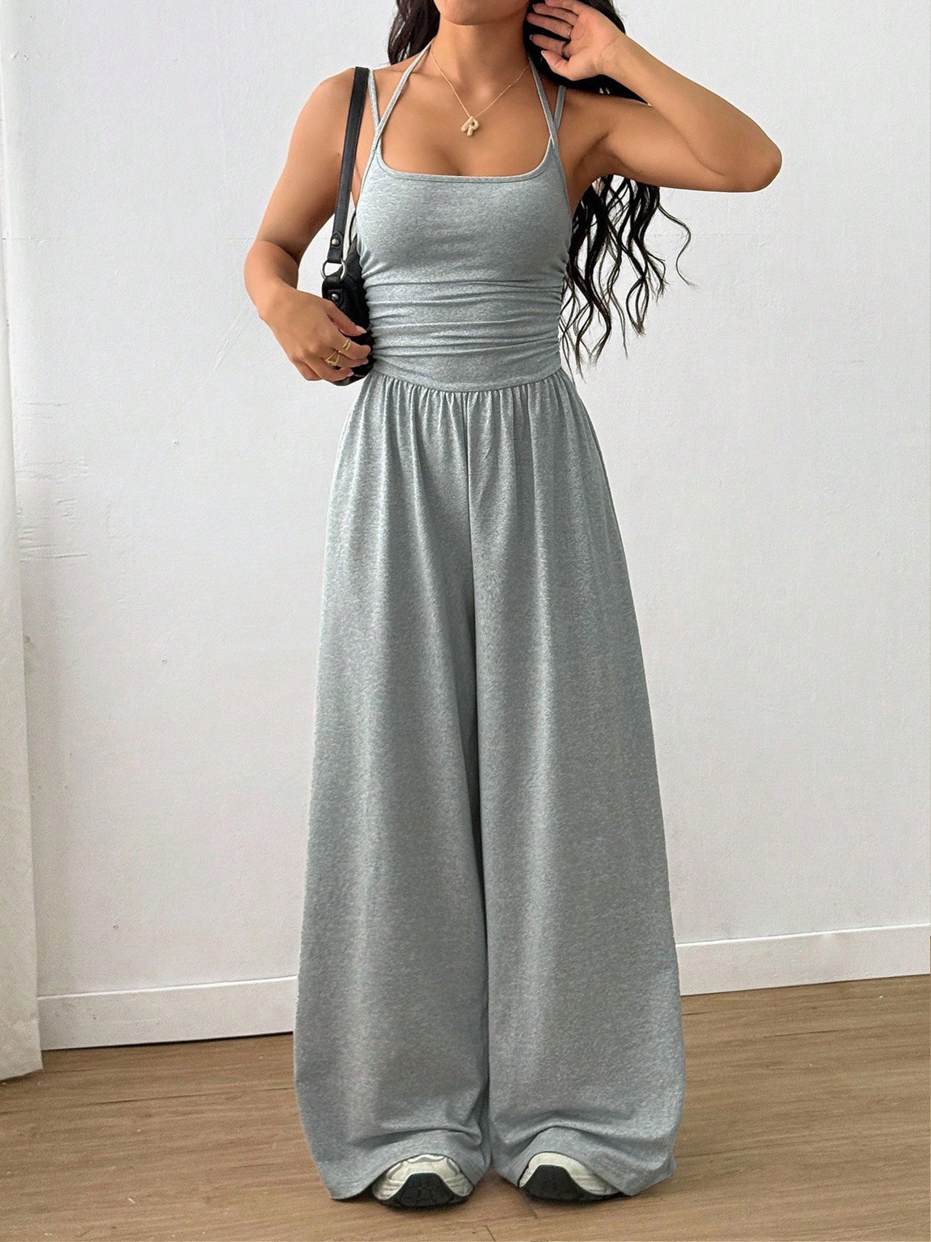 Bella Mia Suspender Women Casual Summer Wide Leg Loose Wrapped Chest Nipped Waist Jumpsuit — lifestyle context