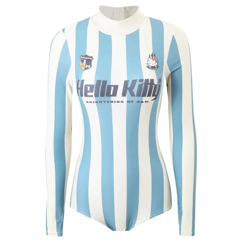 Women's One-Piece Swimsuit Long Sleeve Sun Protection Stripe