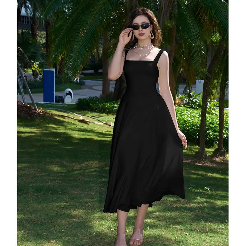 Women's Thick Strap Slim Fit Waist-Cinching Long Dress