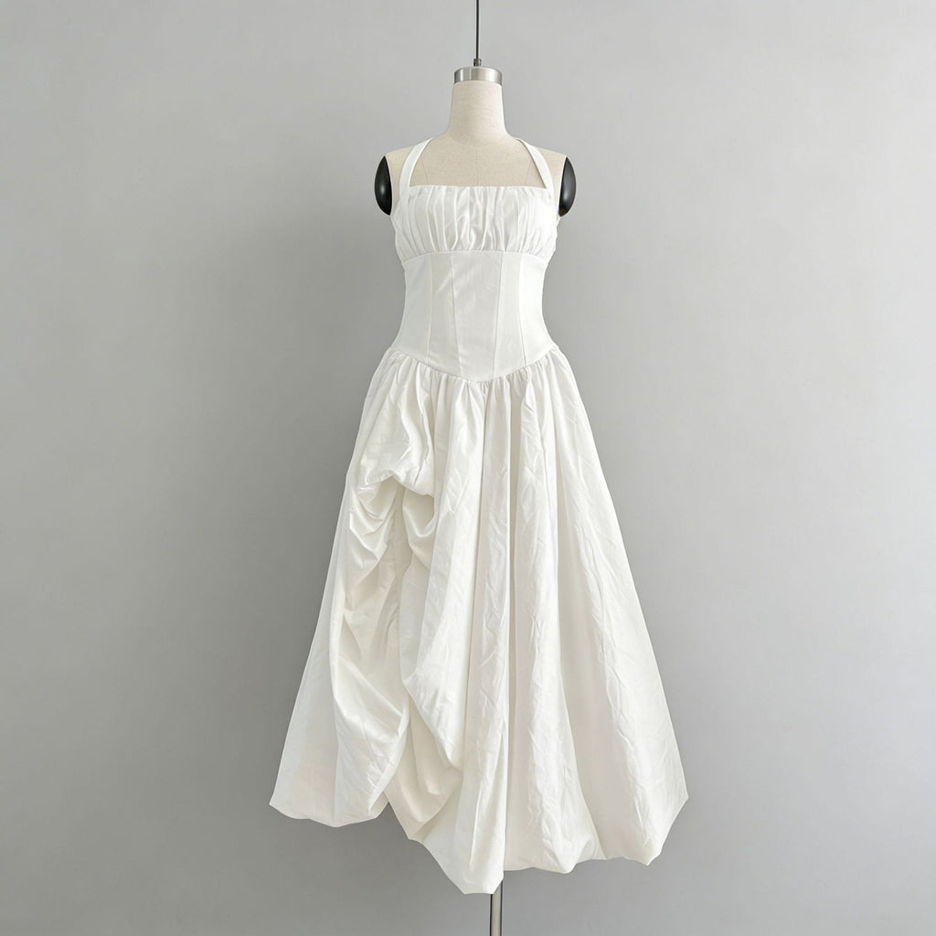 Elegant Retro Halter Tube Top Maxi Dress Waist Slimming Three Dimensional Floral Dress Women