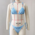 Three Point Solid Color Diamond Sexy Lace up Halter Bikini Split Swimsuit