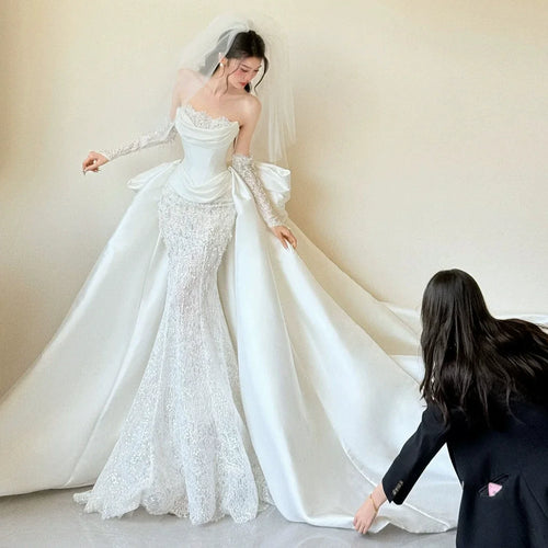 Lace Mermaid Wedding Dress Tube Top French Style White