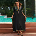 Rayon Embroidered Beach Outerwar Maxi Dress Women Loose Embroidered Casual Vacation Dress Beach Cover Up