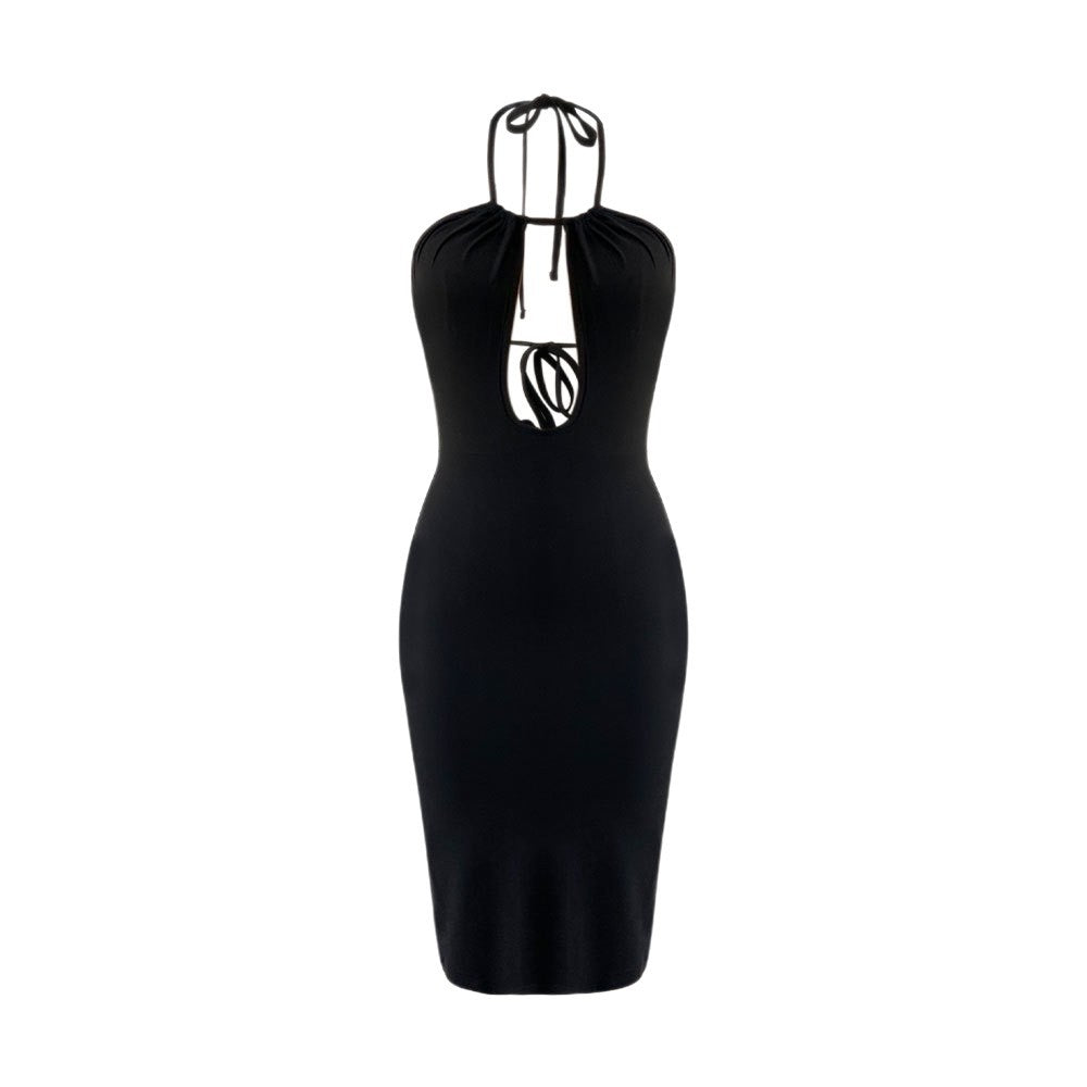 Bella Mia Sexy Hollow Out Cutout-out Halter Dress Women Summer Seaside Beach Backless Slit Slim Fit Niche Sexy Dress — alternate view