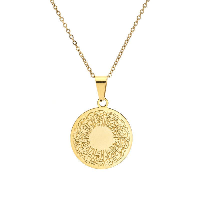 Mariam's Collection Mariam's Collection MAC095 Round Titanium Steel Unisex Style Necklace — Mariam's Collection branding close-up