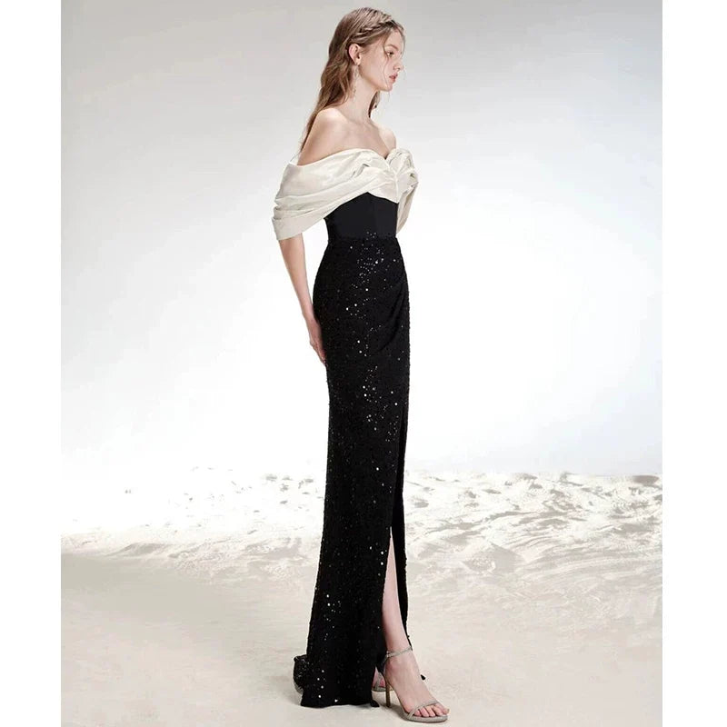Off-Shoulder Evening Gown Formal Dress Black
