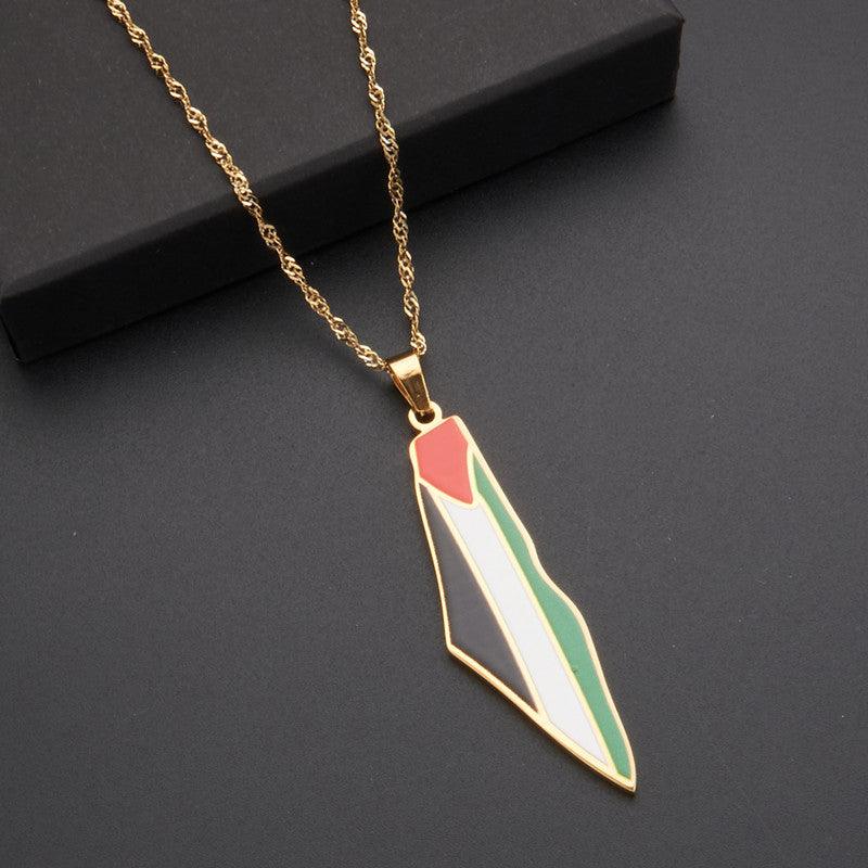 Mariam's Collection MAC100 Stainless Steel Vintage keffiyeh Palestine Map Pendant Necklace — product category context