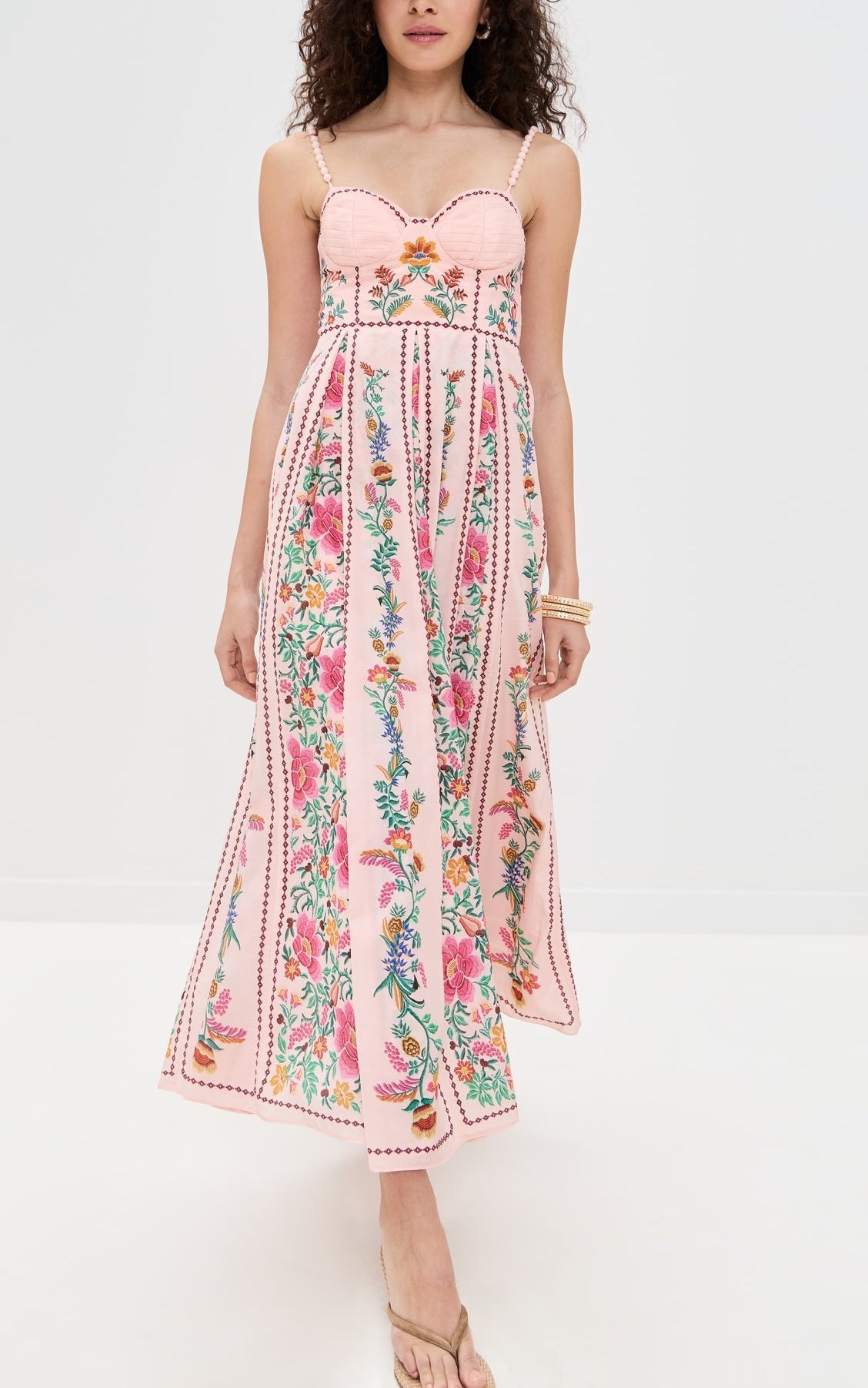 Bella Mia Sexy Decorative Beads Sling Positioning Print Holiday Dress Women — detail and construction