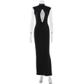 Bella Mia Women Clothing Black Fashionable Slim Fit Figure Flattering Stand Collar Chest Hollow Out Cutout out Mesh Stitching Mop Dress — detail and construction