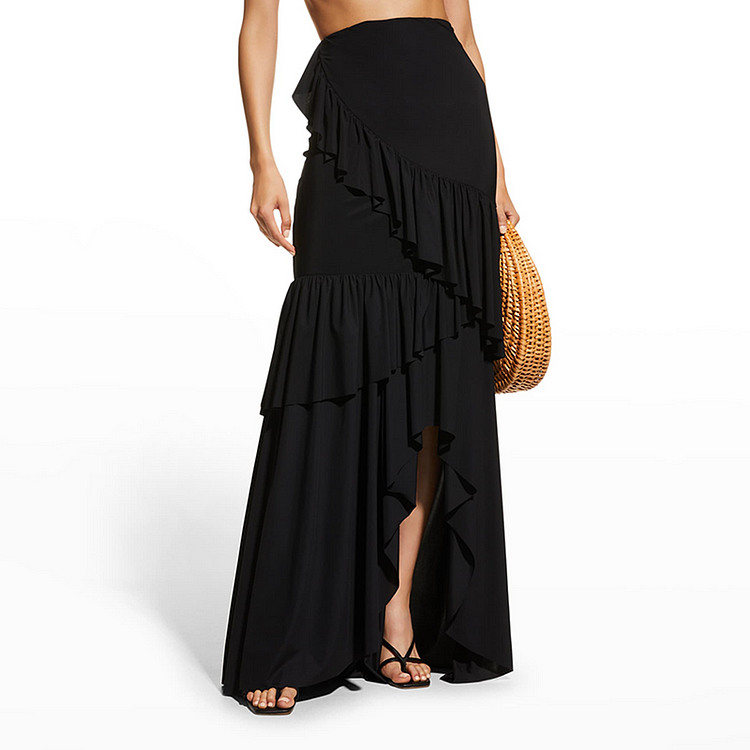 Queen Women's Push Up Slimming Long Skirt Swimsuit 007 Solid Color S