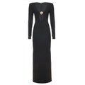 Bella Mia French Sexy Hepburn Niche V neck Metal Buckle Decorative Sexy Slimming Sheath Dress Maxi Dress — alternate view