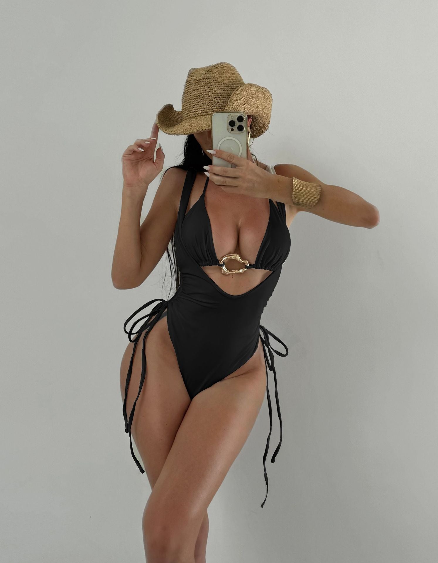 Bella Mia Sexy Two Piece Solid Color Swimsuit Women Bikini Metal Accessories Swimsuit — alternate view