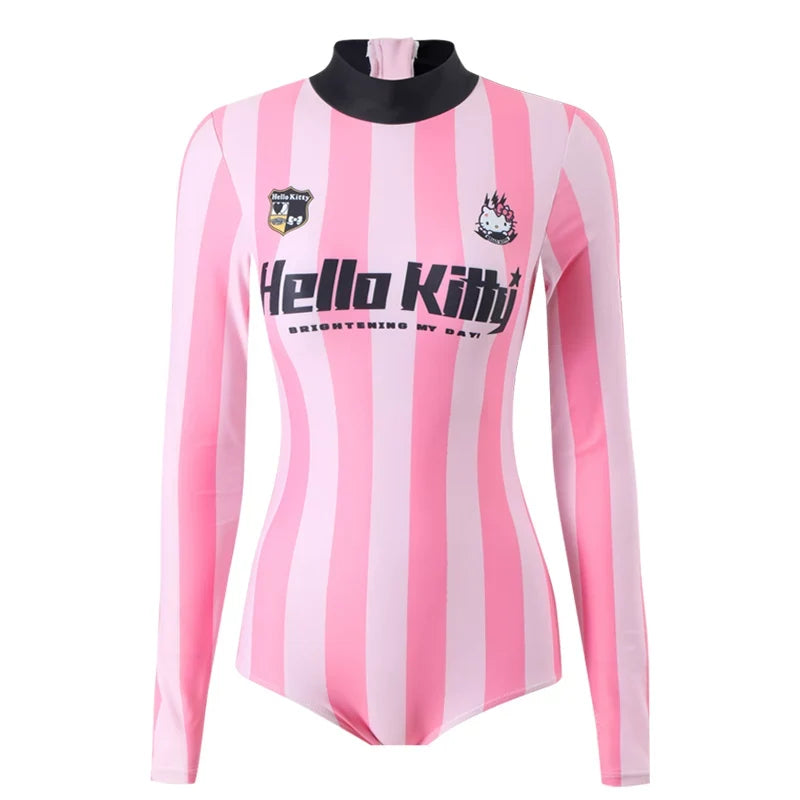 Women's One-Piece Swimsuit Long Sleeve Sun Protection Stripe
