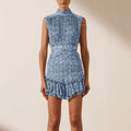 Bella Mia Summer Printed Turtleneck Mini Sleeveless Short Ruffled Dress Women Clothing — detail and construction