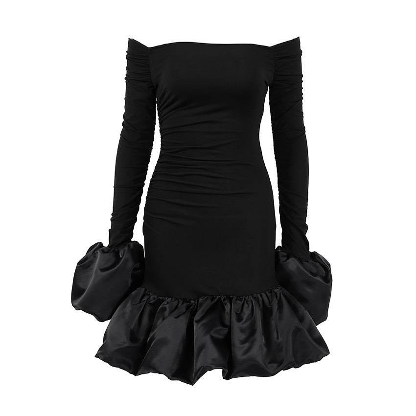Bella Mia Spring Elegant Black Sexy Backless Knitted Slim Fit Long Sleeved Turtleneck Dress — alternate view