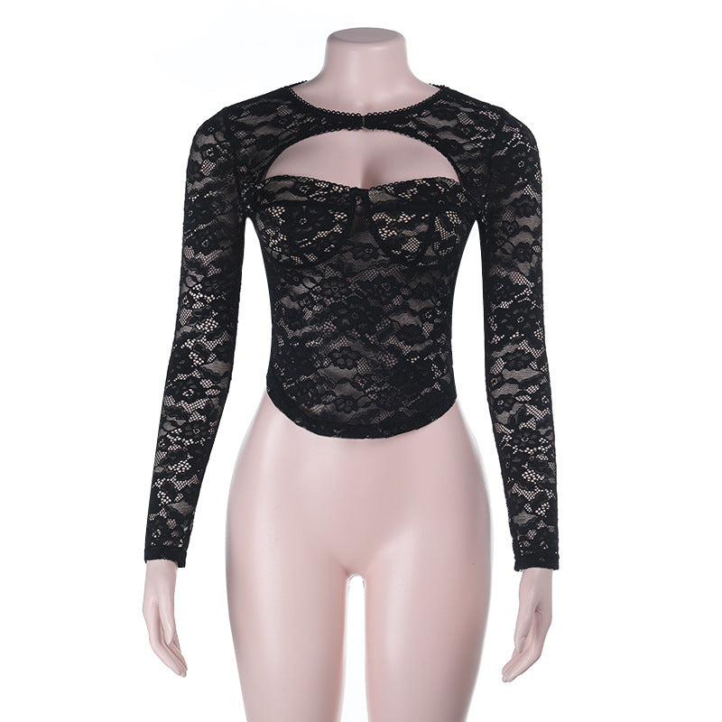 Bella Mia Sexy Lace Cutout Sexy Push up Tops Women Autumn Sexy Long Sleeve — alternate view