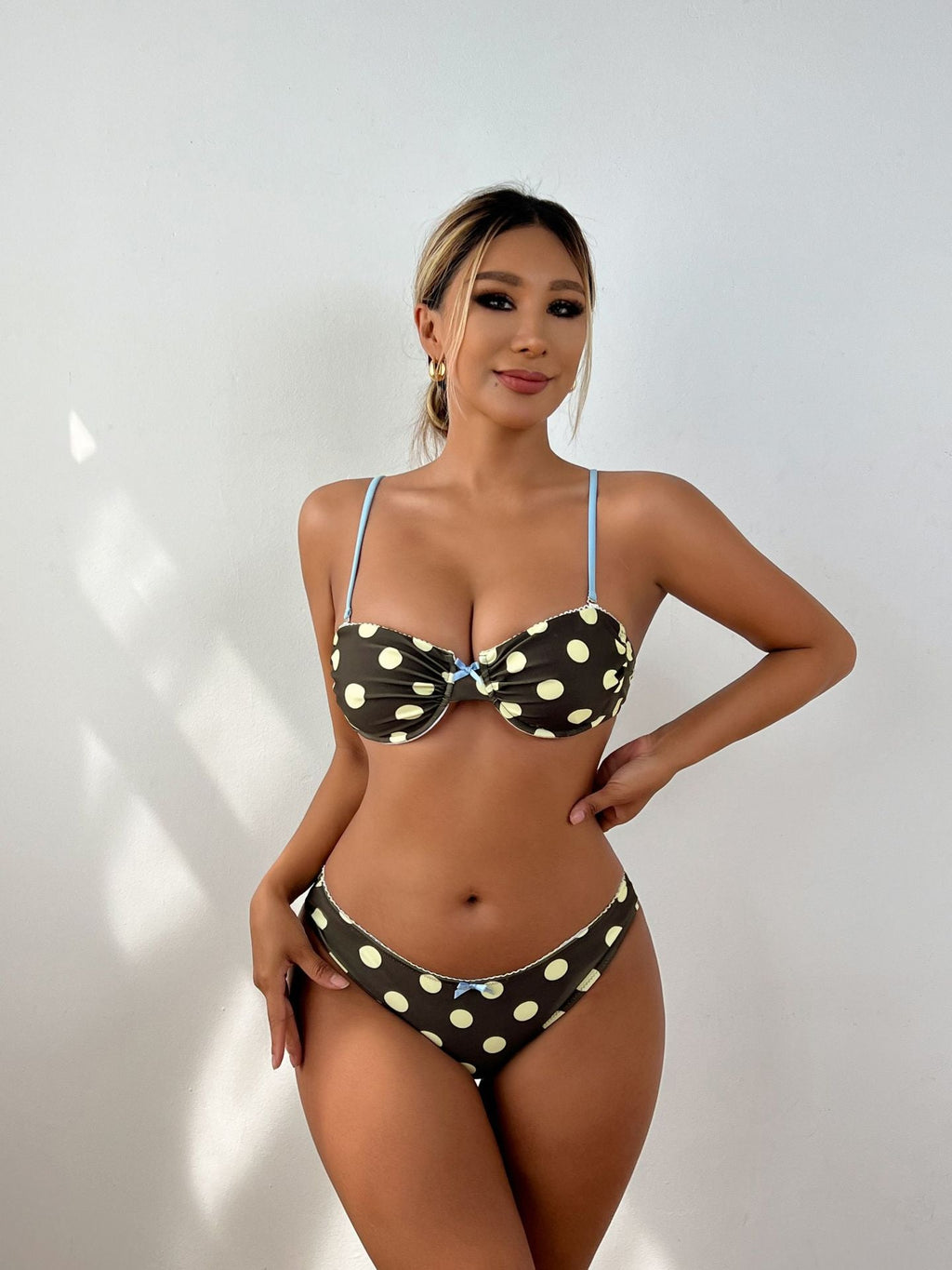 Bella Mia Detachable Shoulder Strap Lace Dot Bikini Swimsuit — detail and construction