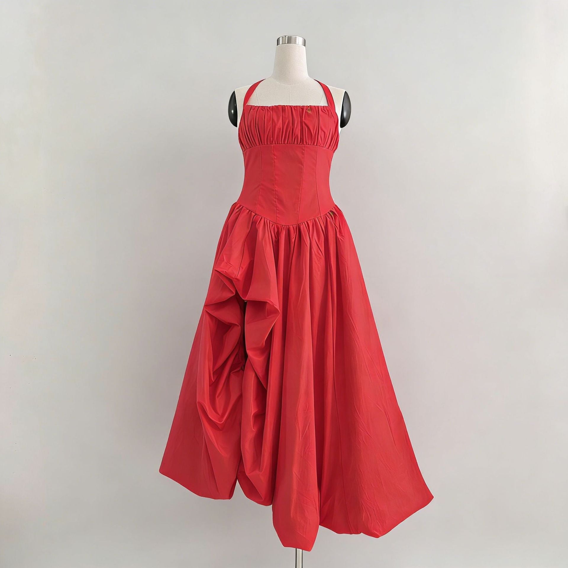 Elegant Retro Halter Tube Top Maxi Dress Waist Slimming Three Dimensional Floral Dress Women