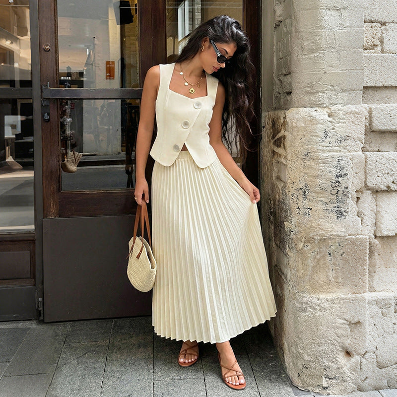 Bella Mia Summer Elegant Pleated Skirt Two Piece Sets Women — detail and construction