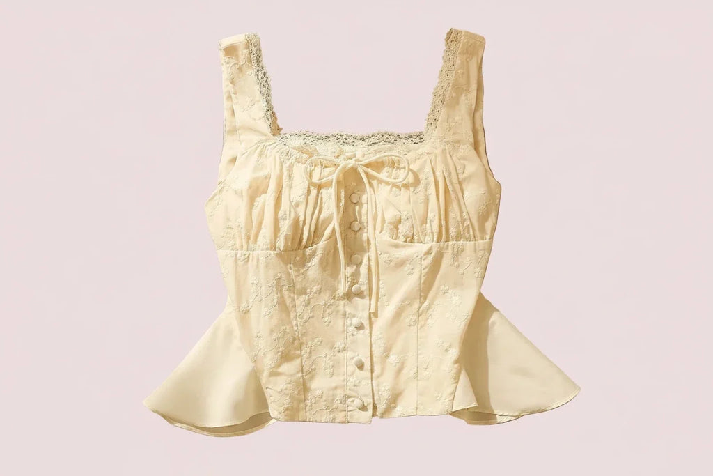 White Lace Camisole Top Summer Tie-Back Waist-Cinching Short for Women