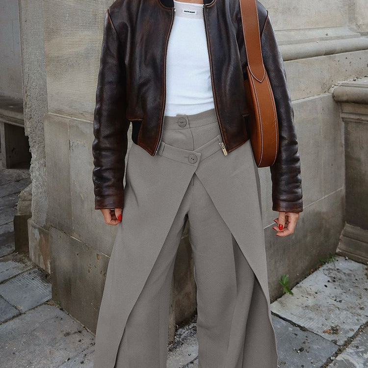 Bella Mia French Minority Design High Waist Trousers Women Clothing Spring Loose Irregular Asymmetric Casual Wide Leg Pants — detail and construction