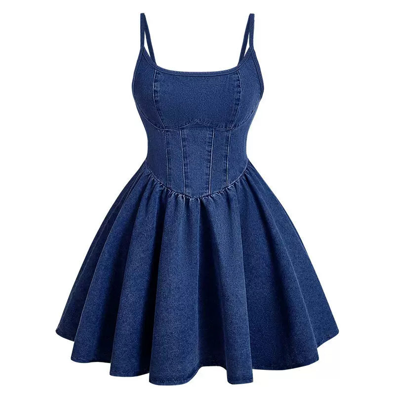 Women's Casual Denim Slip Dress Sweet Sleeveless Mini Dress