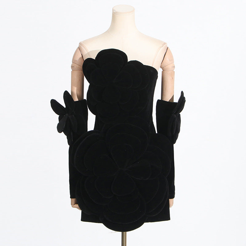 Bella Mia French Sexy Socialite Autumn Retro Tube Top Stitching Floral Dress High Sense Women — detail and construction