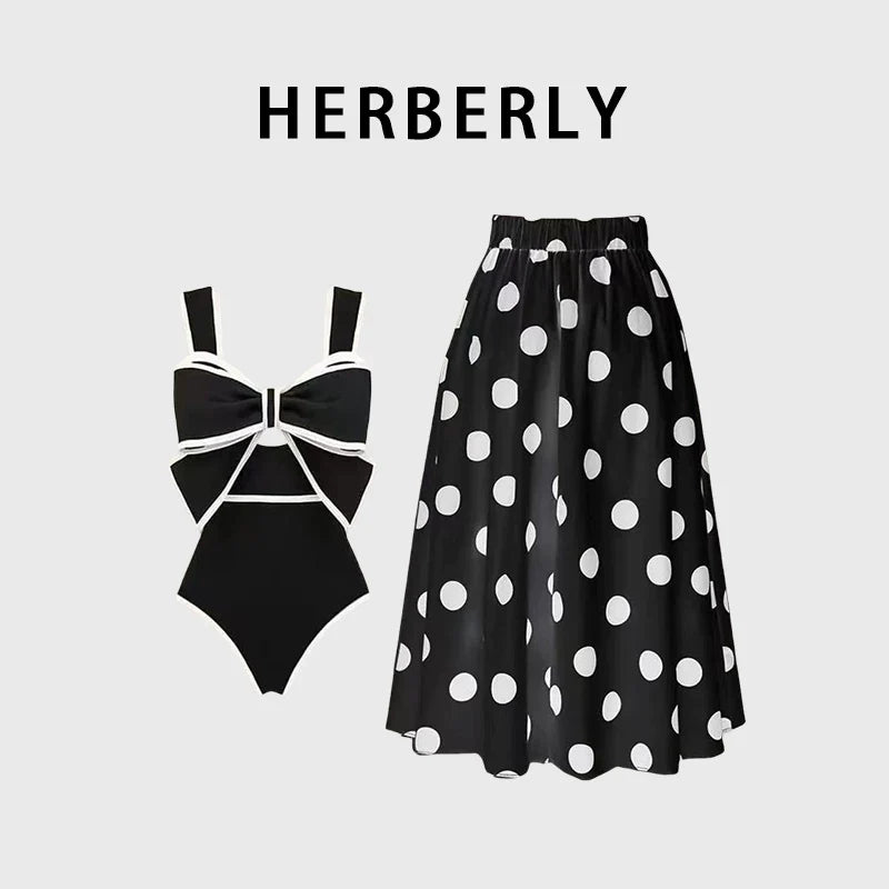 HERBERRY Women's Bikini Set Ruched One Piece Swimsuit Skirted