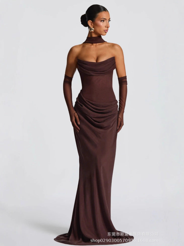 Women's Mesh Spliced Tube Top Long Dress Set