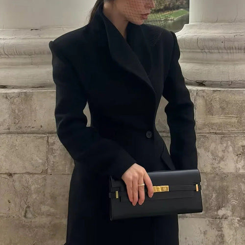 Bella Mia Korean Elegant British Long Cut Coat Women Spring Woolen Coat — detail and construction