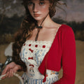 Bear Kitchen French Pastoral Sweet Print Striped Suspender Long Dress Blue Women