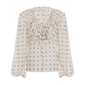 Bella Mia Ruffled V Collar Polka Dot Chiffon Top Girlish Cute Youth Looking Bow Lace up Long Sleeve Shirt Autumn — detail and construction