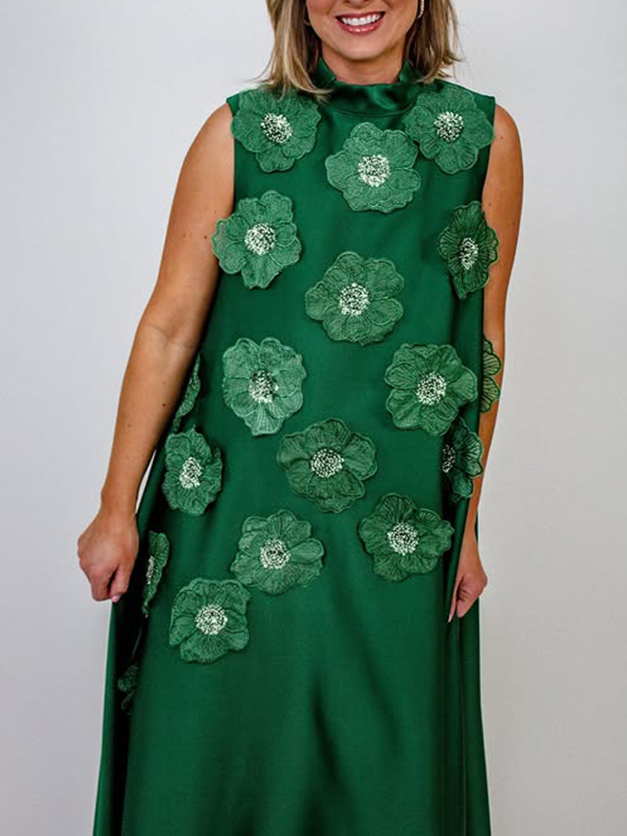 Dress Autumn Winter Heavy Industry Stitching Floral Sleeveless Slim Slimming Textured Dress Women