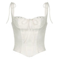 Women's White Tie-Detail Split Waist Camisole Top Low-Cut Slim