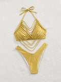 Bella Mia Solid Color Bikini Short Skirt Three Piece Set Sexy Triangle Women Bikini — detail and construction