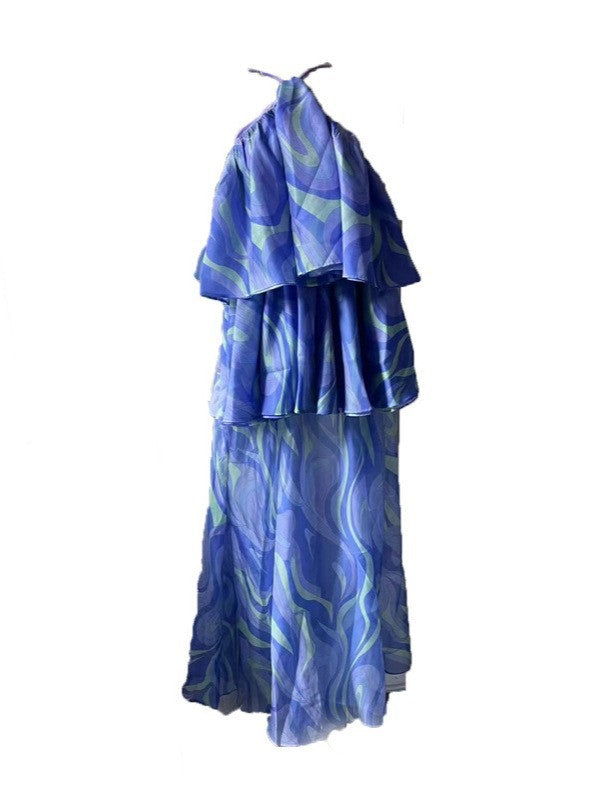 Autumn Winter High Grade Elegance Sleeveless Halter Stitching Elegant Ruffled Slimming Dress Women