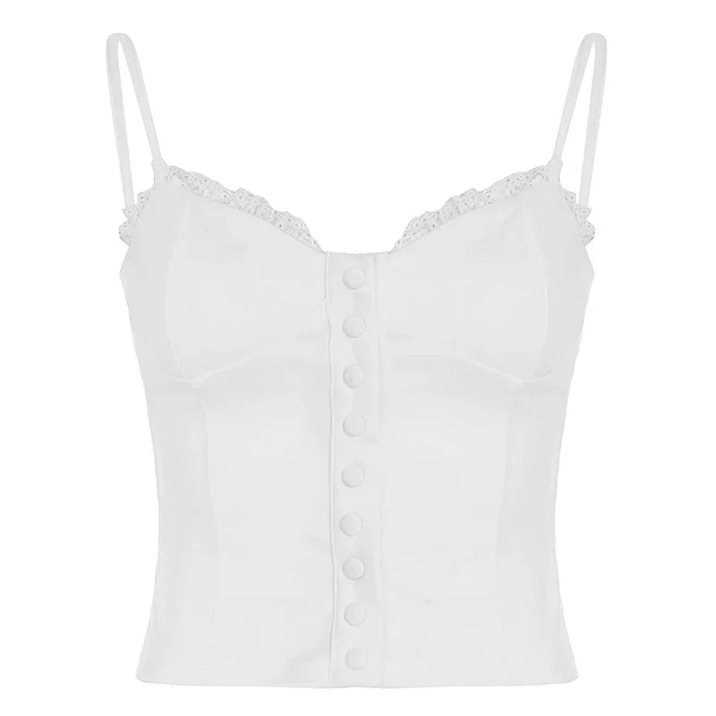Lace Trim Button Front Camisole Top White S M L