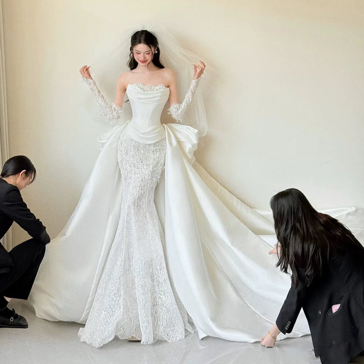 Lace Mermaid Wedding Dress Tube Top French Style White