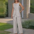 Office Business Office Two Piece Sets Spring Sleeveless Solid Color Top High Waist Wide Leg Pants Women