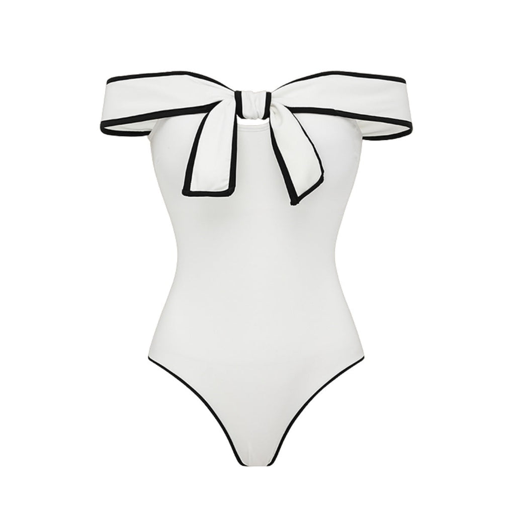 Bella Mia Swimsuit Black White Color Matching Sweet Girl Bow Swimsuit Women White Skirt — scale reference
