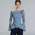 Blue Off-Shoulder Blouse Plus Size