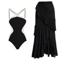 Queen Women's Push Up Slimming Long Skirt Swimsuit 007 Solid Color S