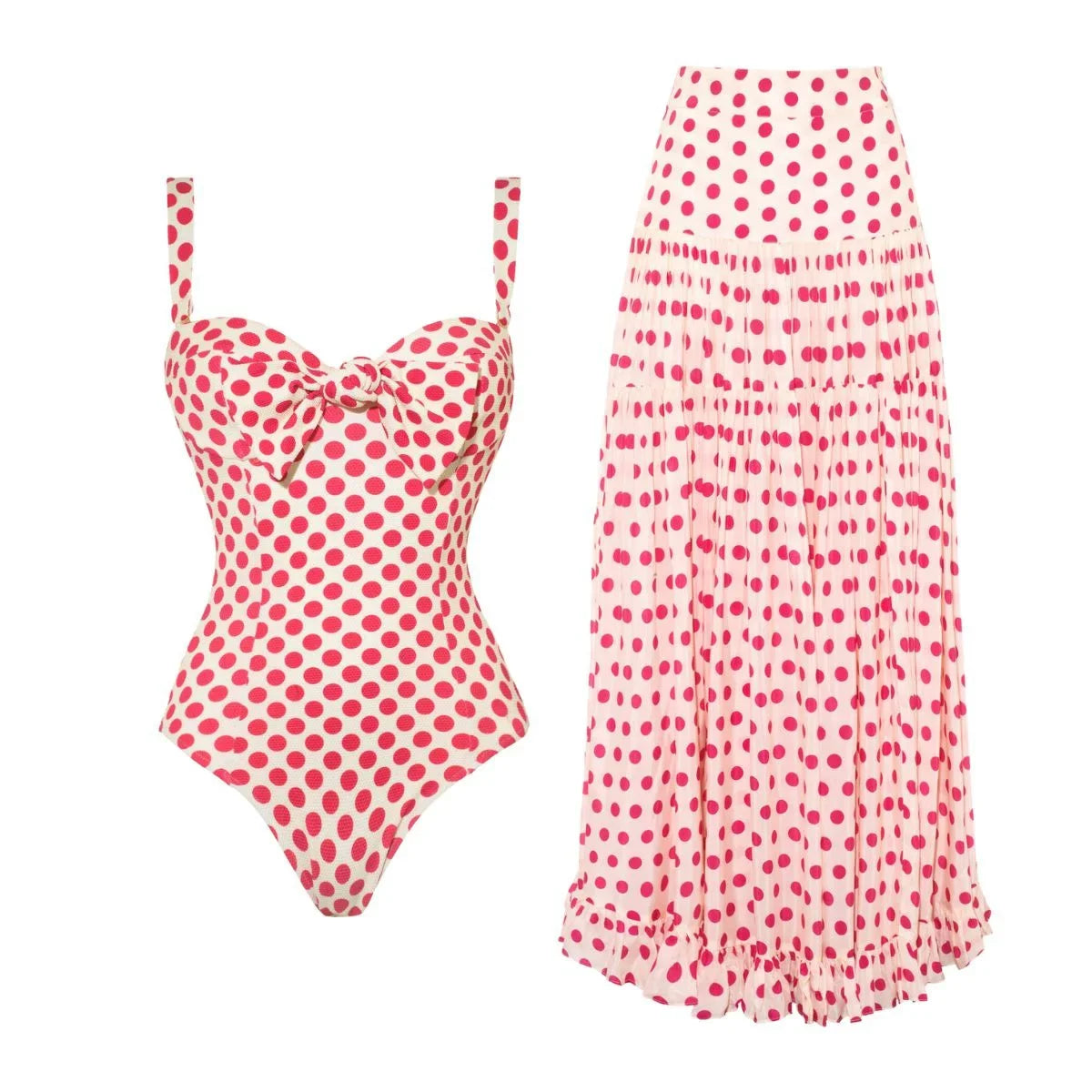 Polka Dot Print One-Piece Swimsuit Set for Women Vacation 2024