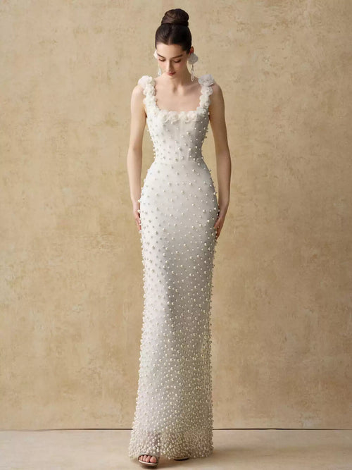 Eternity Wedding Dress Strapless Beaded Mermaid Evening Gown White