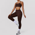 Bella Mia Leopard Print Tight Yoga Women High Waist Hip Raise Pants Thin Strap Beauty Back Exercise Bra Fitness Two Piece Sets — detail and construction