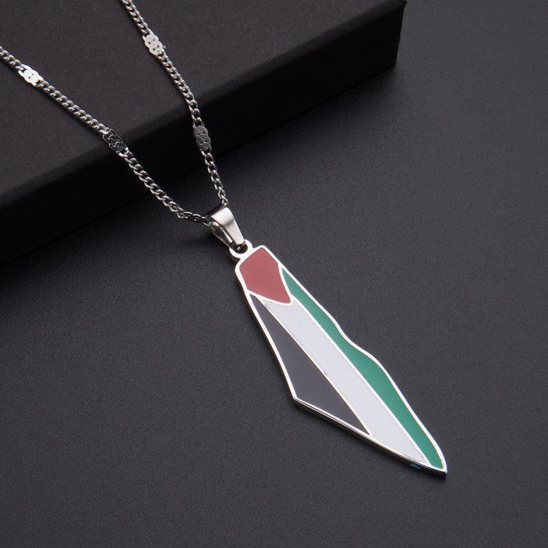 Mariam's Collection MAC100 Stainless Steel Vintage keffiyeh Palestine Map Pendant Necklace — detail shot 8