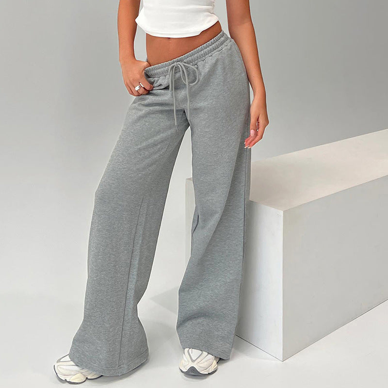 Bella Mia Women Wear Autumn Casual Loose Drawstring Tight Waist Solid Color Trousers — main product shot