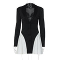Bella Mia Women Clothing Autumn V neck Button Contrast Color Short Slim Fit Long-Sleeved Dress for Women — branding close-up