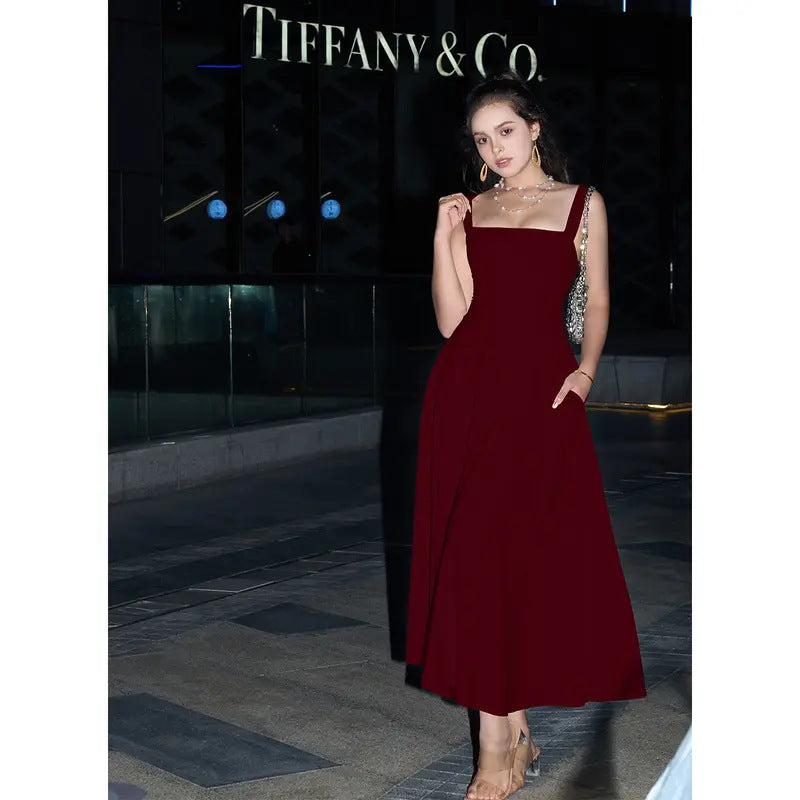 Women's Thick Strap Slim Fit Waist-Cinching Long Dress