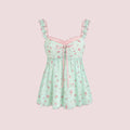 Pure Desire Sweet Floral Camisole Top Women's Mint Green Ruffle Loose Casual